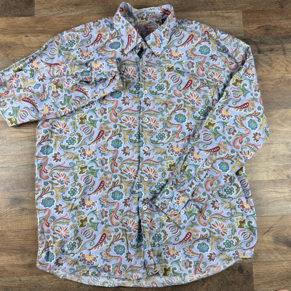 Alan Flusser shirt men's XL club disco Paisley Floral Button Up  Long Sleeve